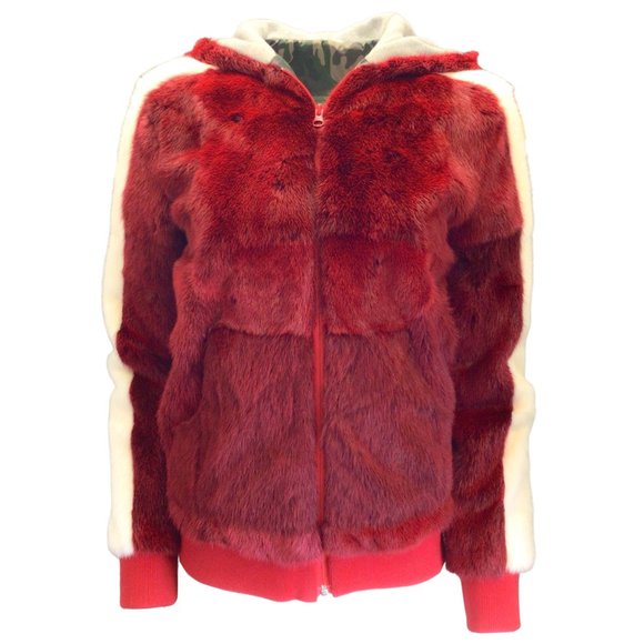 Mr & Mrs Italy Jackets & Blazers - MR & MRS ITALY RED / IVORY / GREEN CAMO LINED HOODED FULL ZIP MINK FUR JACKET